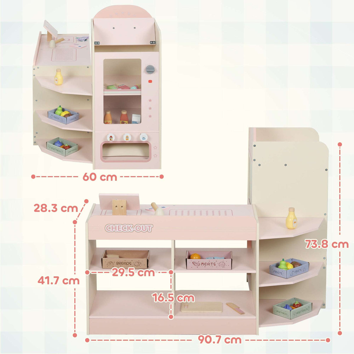 AIYAPLAY Kids Grocery Store, Children Supermarket Playset with Cash Register, Vending Machine, Display Shelves