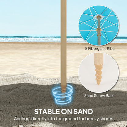 Outsunny 1.7 m Beach Umbrella with Sand Anchor, 30° Tilting Fringed Beach Garden Parasol with Adjustable Height, Grey