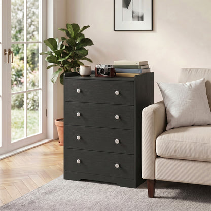 HOMCOM 4 Drawer Chest of Drawers, Modern Dresser for Bedroom, Storage Cabinet for Living Room Entryway, Black Wood Effect