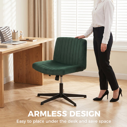 HOMCOM Flannel Criss Cross Legged Desk Chair, Armless Office Chair No Wheels, Green