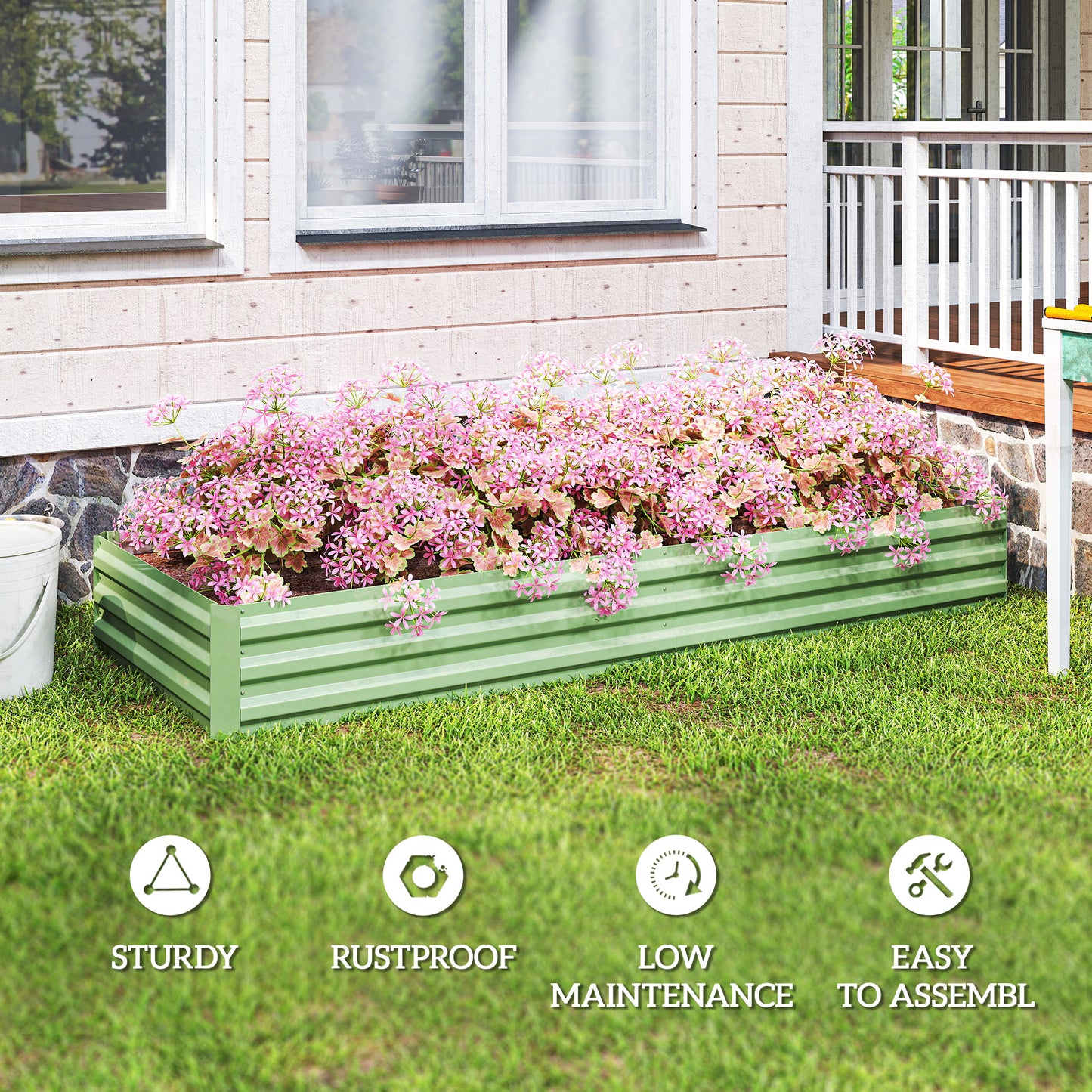 Outsunny Metal Raised Garden Bed Planter Box Outdoor Planters for Growing Flowers, Herbs, Green, Light Green