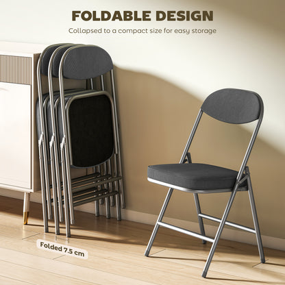 HOMCOM Set of Four Folding Corduroy Seat Chairs - Dark Grey