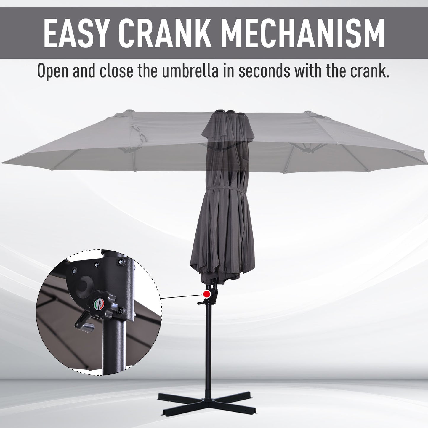 Outsunny Double Canopy Offset Parasol Umbrella Garden Shade w/ Steel Pole 12 Ribs Grey