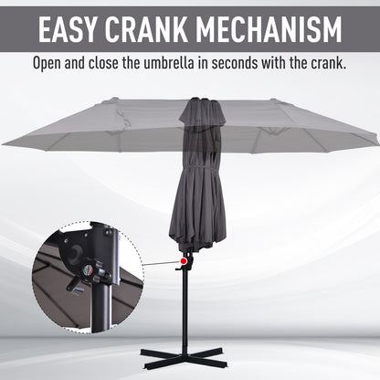 Outsunny Double Canopy Offset Parasol Umbrella Garden Shade w/ Steel Pole 12 Ribs Grey
