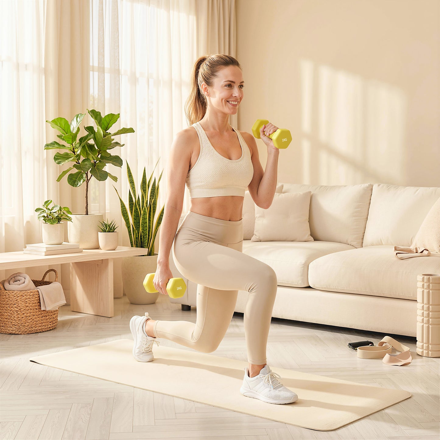 SPORTNOW 2 x 1kg Hexagonal Dumbbells Weights Set with Non-Slip Grip for Home Gym Workout, Yellow
