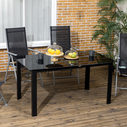 Outsunny Outdoor Dining Table for 6, Aluminium Rectangular Garden Table with Tempered Glass Tabletop for Yard, Patio, Black