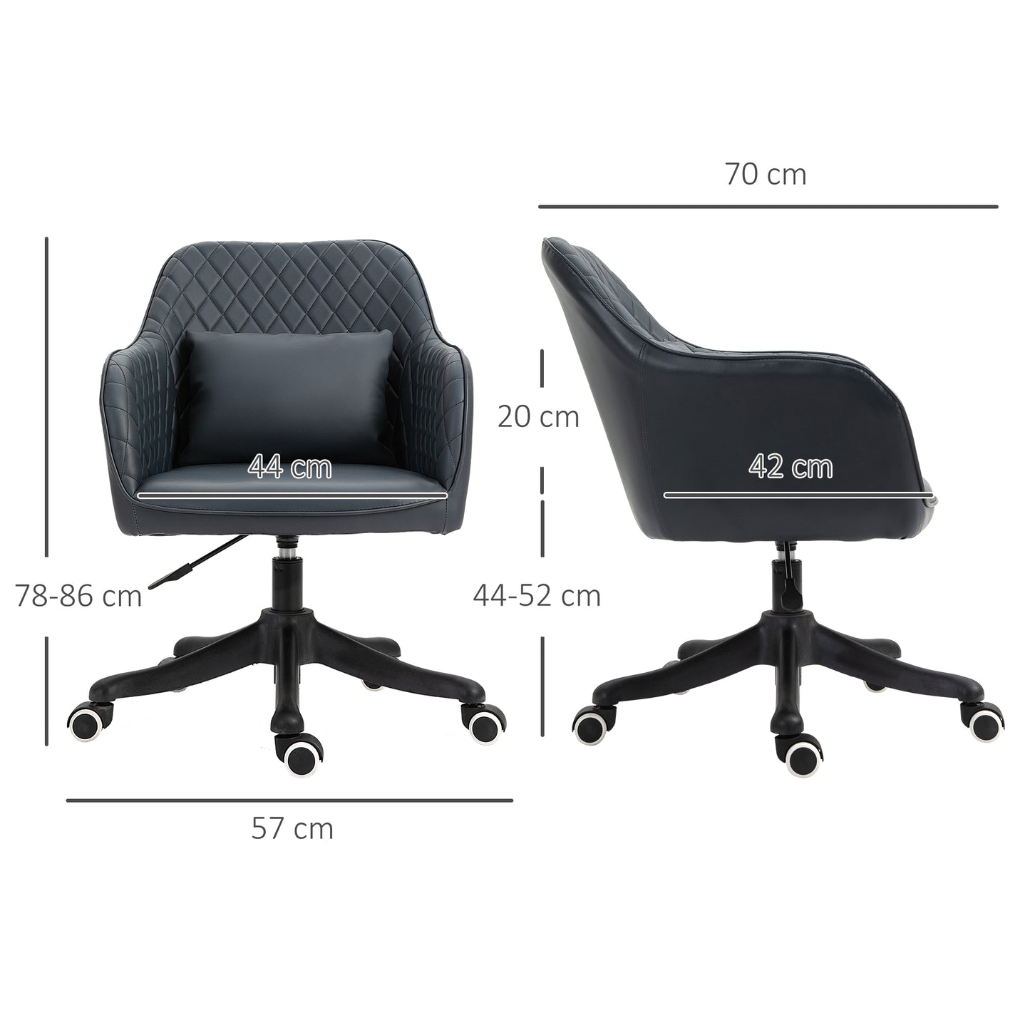 Vinsetto PU Leather Office Chair, Desk Chair, Makeup Vanity Chair with Massage Lumbar Pillow and Rolling Wheels for Bedroom and Home, Deep Blue