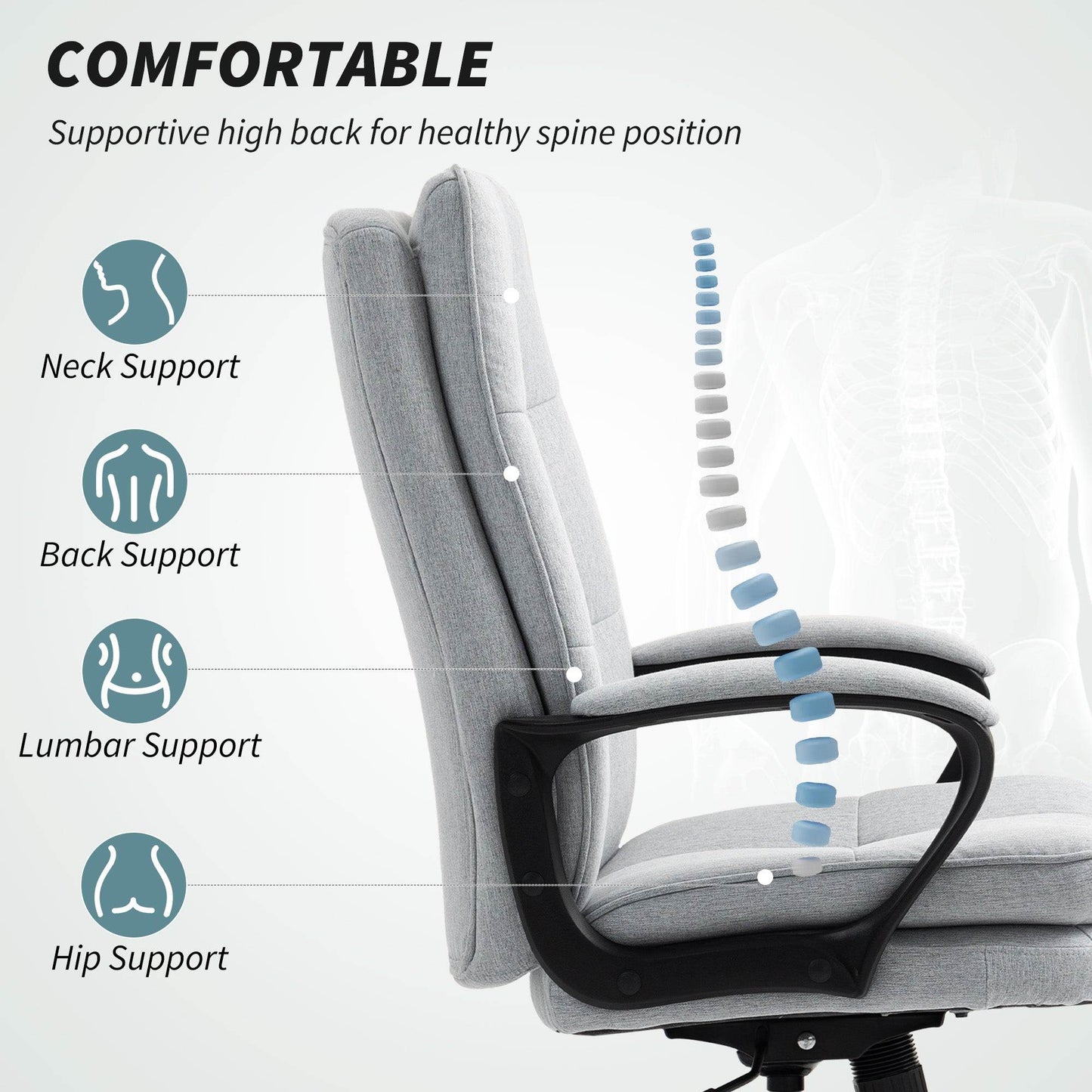 HOMCOM Double Padded Linen-Look Office Chair - Light Grey