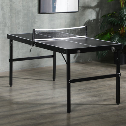 SPORTNOW 5ft Mini Table Tennis Table, Folding Ping Pong Table with Net and Aluminium Frame, Portable Ping Pong Game Set for Indoor Outdoor Use, Black
