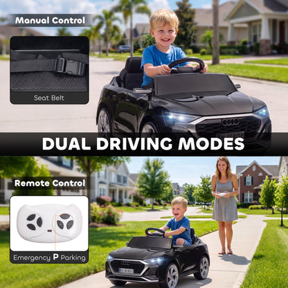 AIYAPLAY Audi Q8 etron Sportback Licensed Ride on Car with Remote Control, Four-Wheel Suspension, Soft Start for Ages 3-4, Black