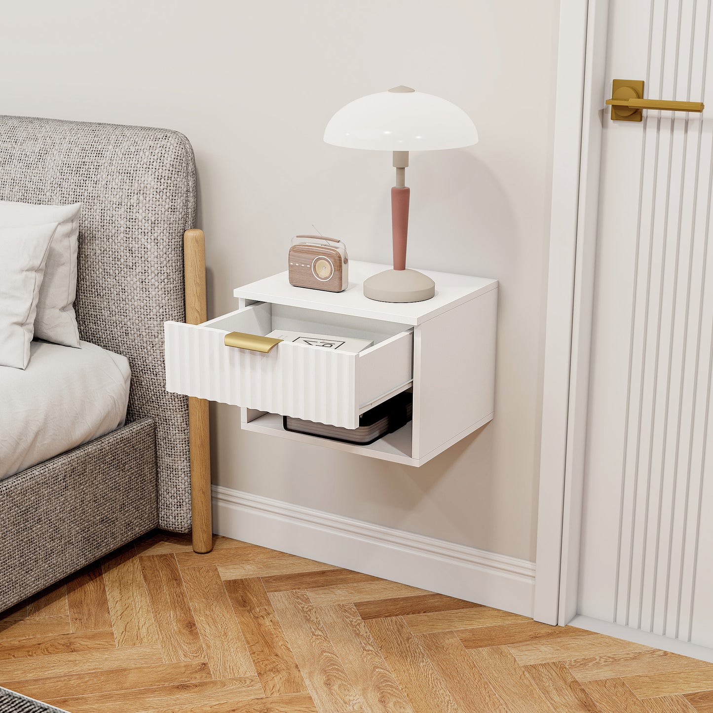 HOMCOM Floating Nightstands Set of 2, Modern Wall Mounted Bedside Tables, White-Nightstands-ChewyGames-ChewyGames