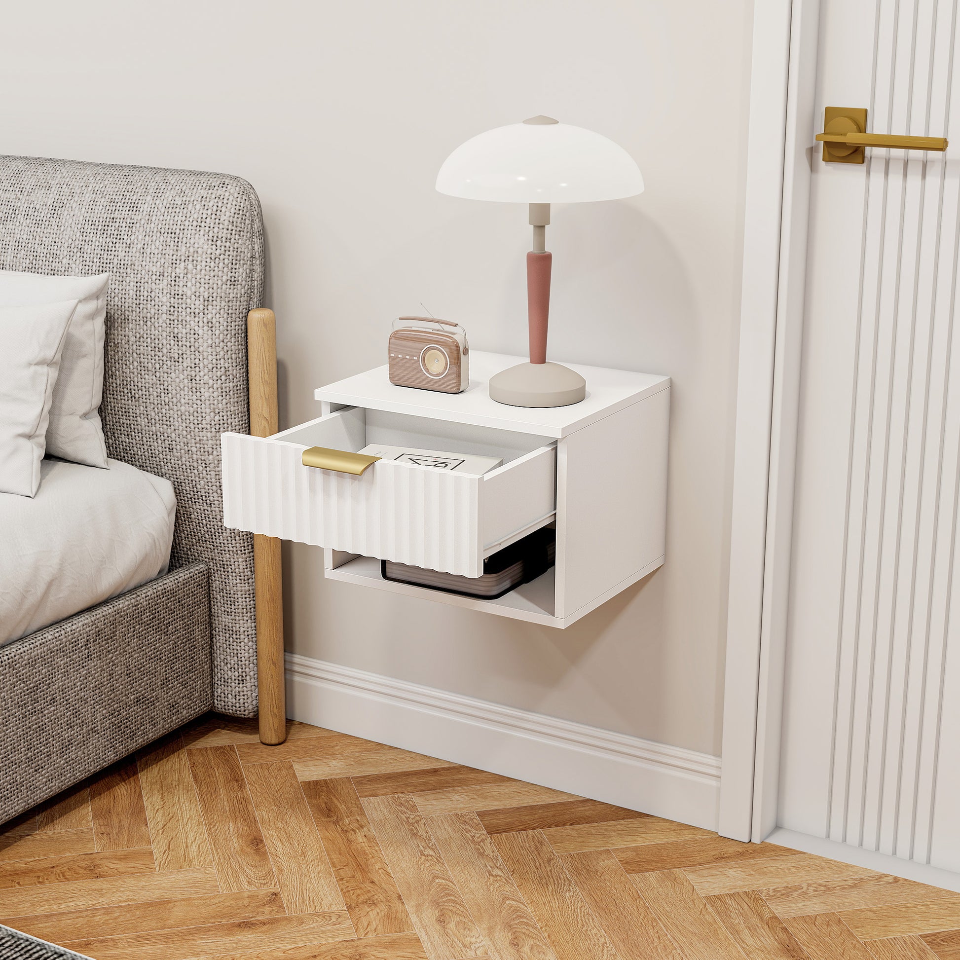 HOMCOM Floating Nightstands Set of 2, Modern Wall Mounted Bedside Tables, White-Nightstands-ChewyGames-ChewyGames