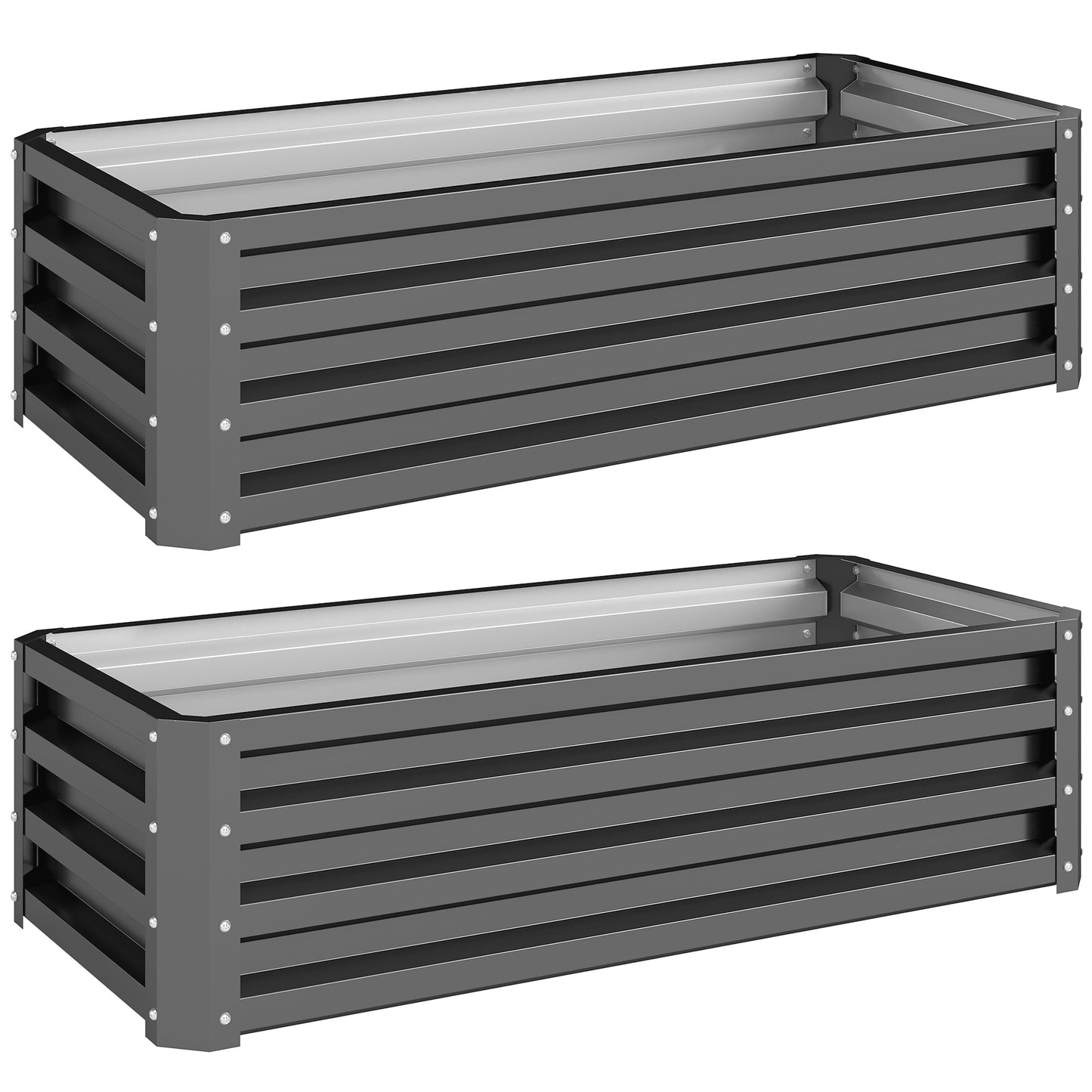 Outsunny Set of Two 110 x 50cm Steel Planter Boxes -  Light Grey
