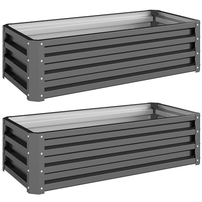 Outsunny Set of Two 110 x 50cm Steel Planter Boxes -  Light Grey