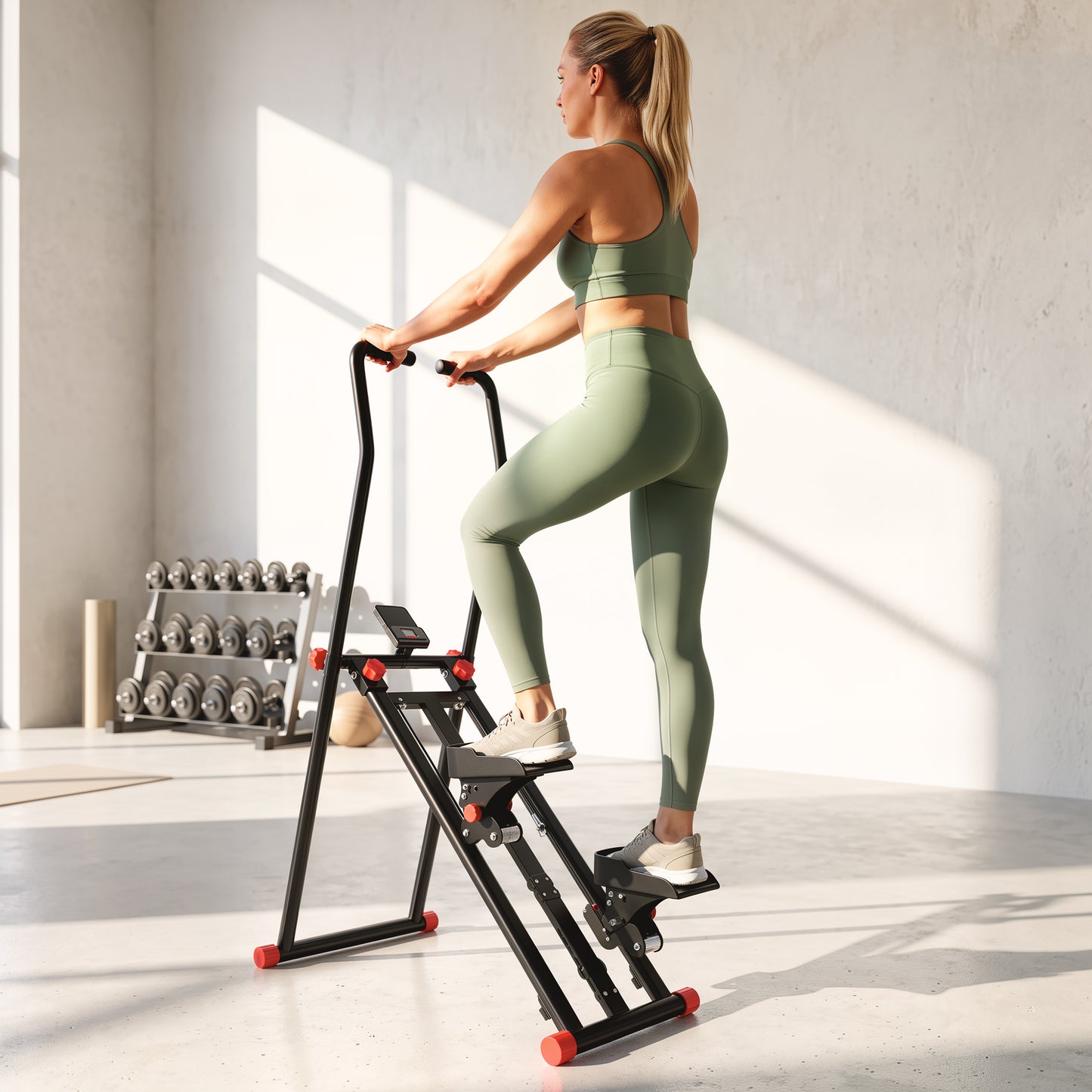 SPORTNOW Stair Stepper for Home Gym with 3 Resistances, Foldable Vertical Stair Climber with Adjustable Handlebar, LCD Monitor