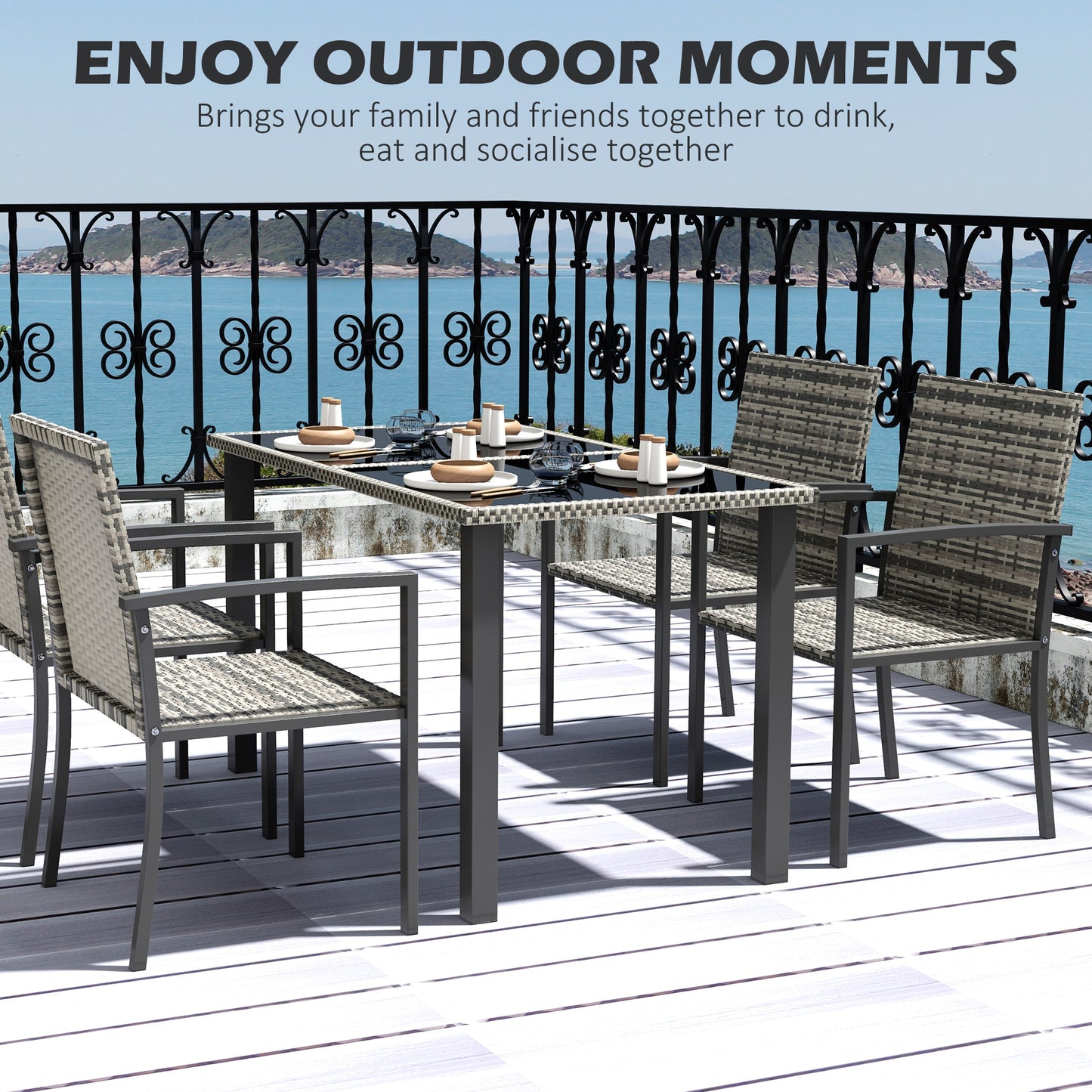 Outsunny Outdoor Dining Set 5 Pieces Patio Conservatory with Tempered Glass Tabletop,4 Dining Chairs - Mixed Grey--ChewyGames-ChewyGames