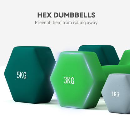 SPORTNOW Dumbbells Set with Storage Rack, 2 x 1kg, 2 x 3kg, 2 x 5kg, Grey