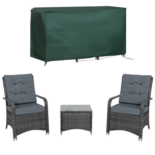 Outsunny 2-Seater Rattan Table Chair Bistro Garden Furniture Set Wicker Table Outdoor Patio