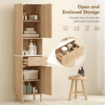 HOMCOM Slim Bathroom Cabinet with Silent Drawer Rail for Scandinavian, Japanese Styles - Wood-Effect-Bathroom Cabinets-ChewyGames-ChewyGames