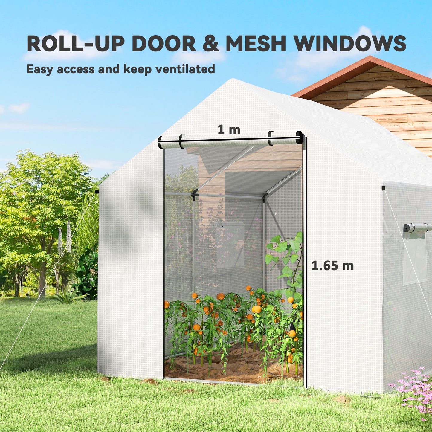 Outsunny Polyethylene Walk-in Polytunnel Greenhouse with Roll-up door and UV-resistant plastic cover, 2 x 3(m), White