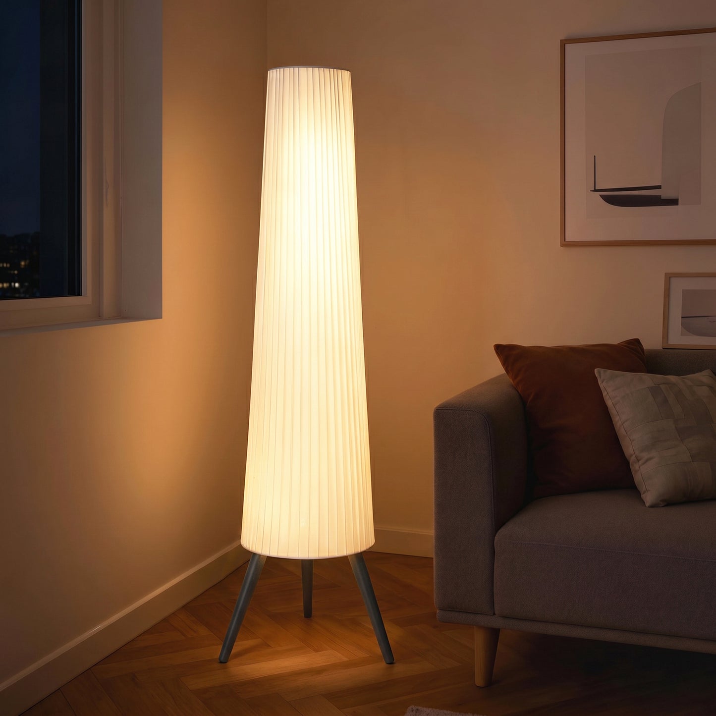 HOMCOM Dimmable Tripod Floor Lamp with Foot Switch, Nordic Standing Lamp with Fabric Shade, 153cm, White