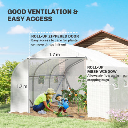 Outsunny 3.5 x 3 x 2m, Walk-In Polytunnel Greenhouse Warm House Garden Tunnel Shelter Plant Shed, White