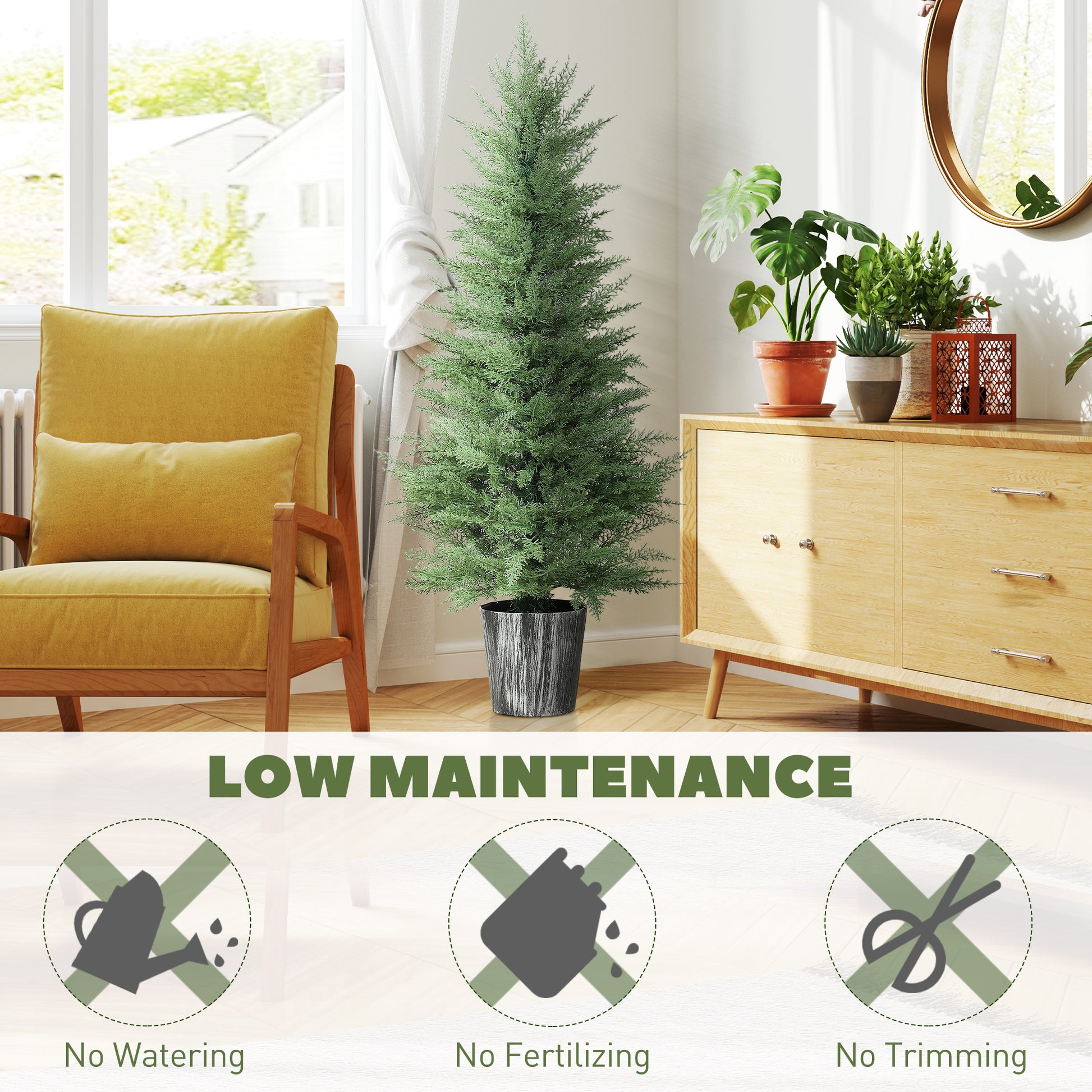 HOMCOM 135cm Artificial Cypress Trees Set of 2, UV Resistant Artificial Plants with Decorative Pot, Fake Plants for Indoor Outdoor Decor, Green--ChewyGames-ChewyGames