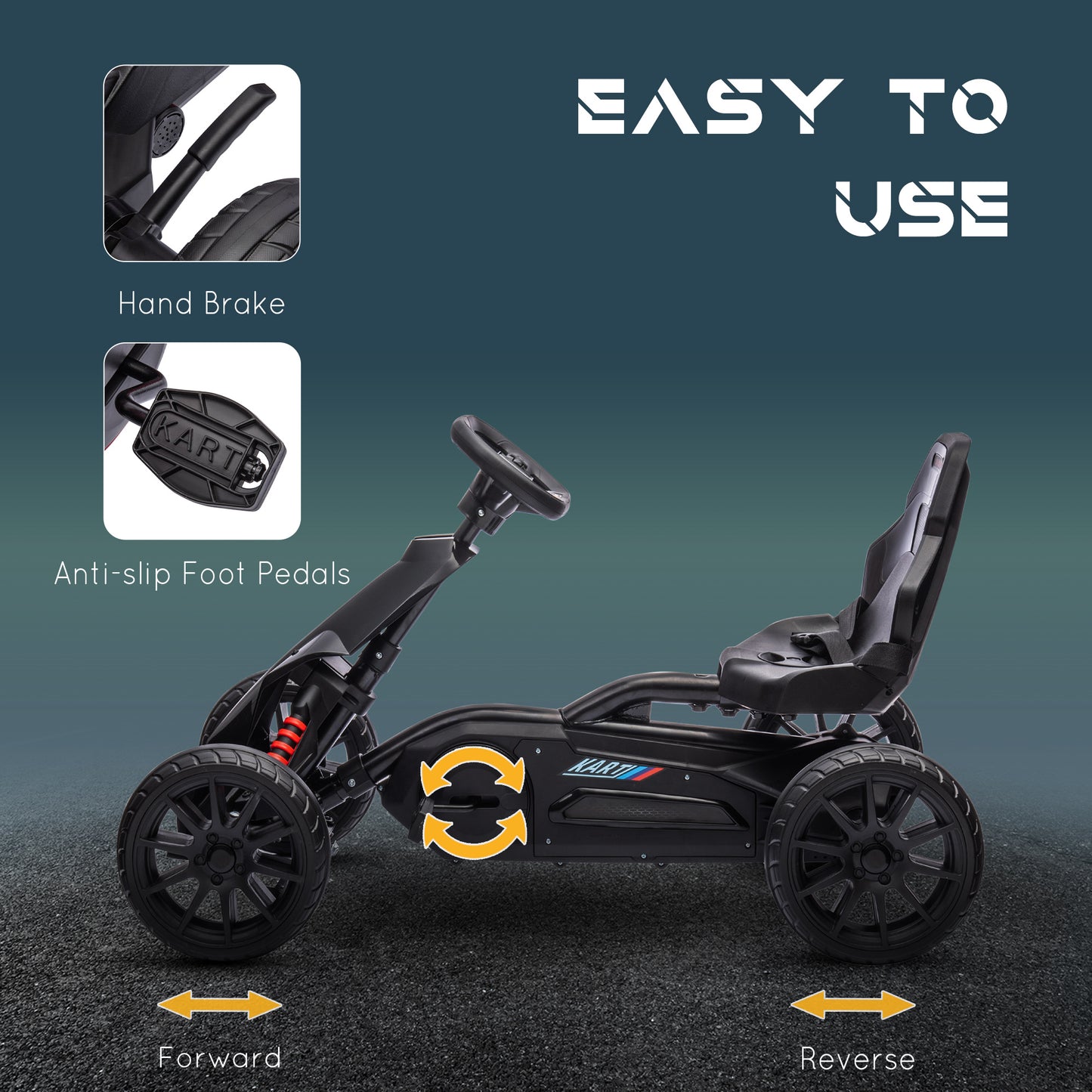 HOMCOM Kids Pedal Go Kart, with Adjustable Seat, EVA Wheels, Seat, Handbrake - Black