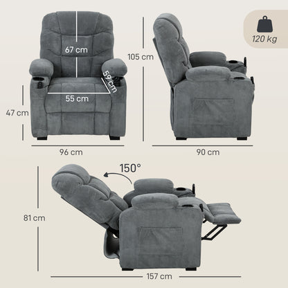 HOMCOM Recliner Armchair with Vibration Massage, Heat, Whisper-Quiet Motor, Memory Function, Power Reclining Chair, Dark Grey