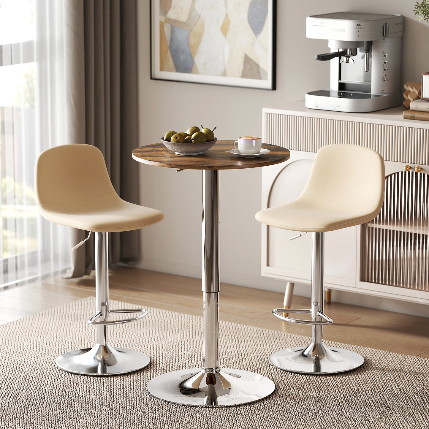 HOMCOM Round Bar Table, 360 Degree Swivel Counter Pub Table with Adjustable Height, for Kitchen, Cafe, Rustic Brown