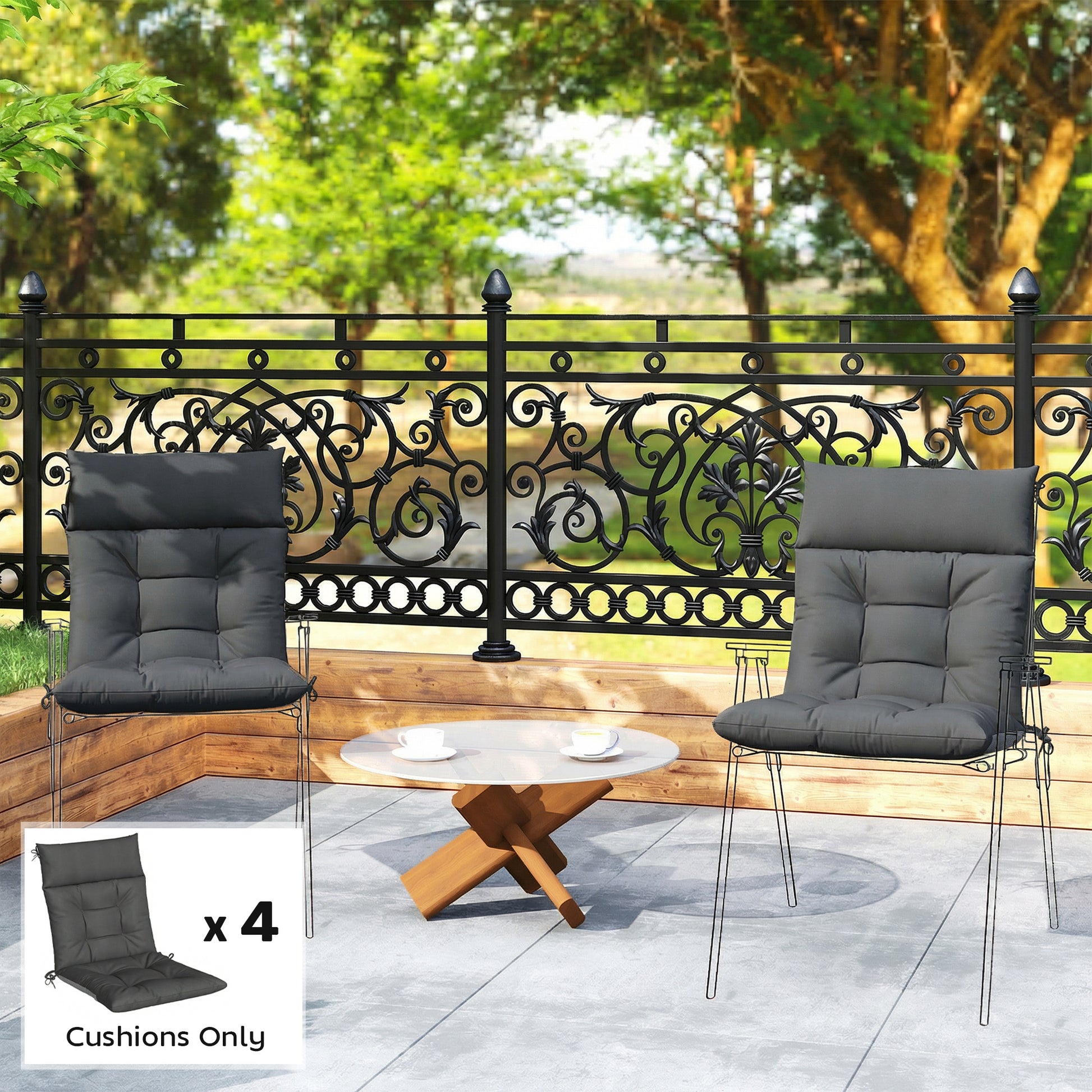 Outsunny Patio Chair Cushions Set of 4, Waterproof Non-Slip Lounge Chair Cushions, 112x53cm, Dark Grey--ChewyGames-ChewyGames