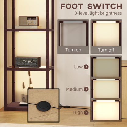 HOMCOM Four-Shelf Floor Lamp - Dark Brown