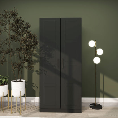 HOMCOM Double Panel Door Wardrobe, with Shelves - Black