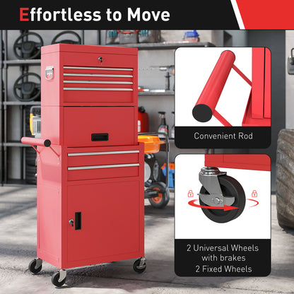 HOMCOM Three-Part Steel Locking Tool Chest - Red-Rolling Cabinets & Chests-ChewyGames-ChewyGames