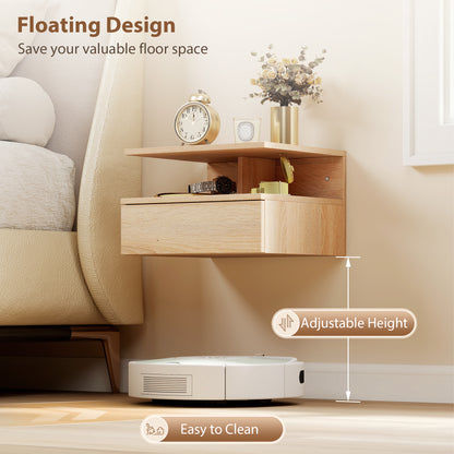 HOMCOM Set of Two Floating Bedside Tables - Oak Tone