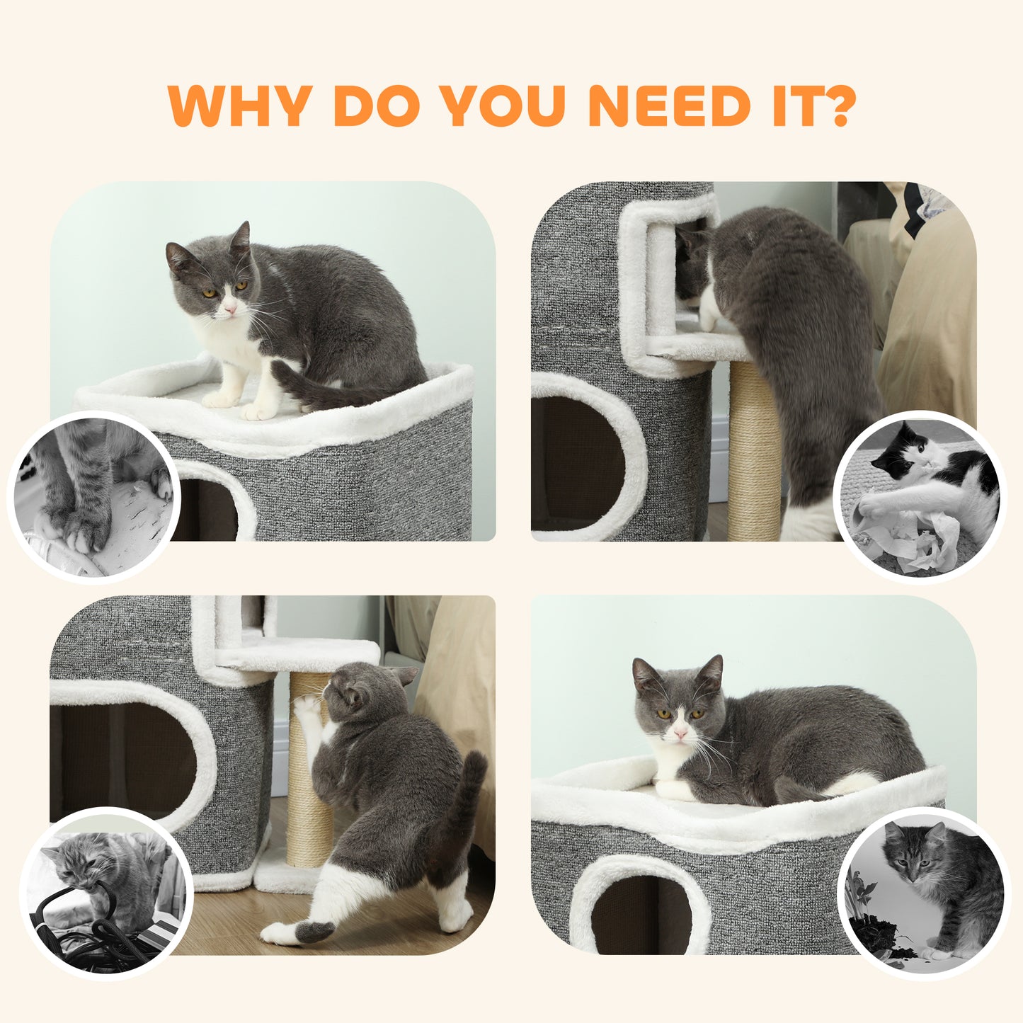 PawHut 75 cm Cat Tree, Cat Tower Condo for Indoor Cats with Scratching Post, Jumping Platform, Grey