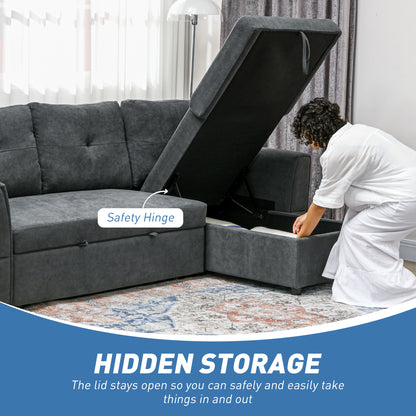 HOMCOM 3 Seater Sofa Bed, Pull Out Sofa Bed with Storage for Living Room, Dark Grey