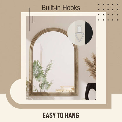 HOMCOM Modern Wall-Mounted Mirror, Arched Wall Mirror with Grooved Edge for Living Room, Entryway, Hallway, Brown