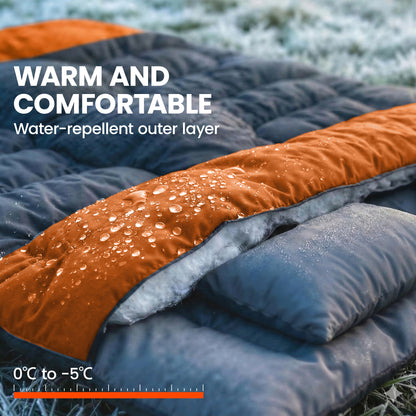 Outsunny Double Sleeping Bag with 2 Pillows, 220 x 160 cm Extra-Large Sleeping Bag for Adults, Grey and Orange