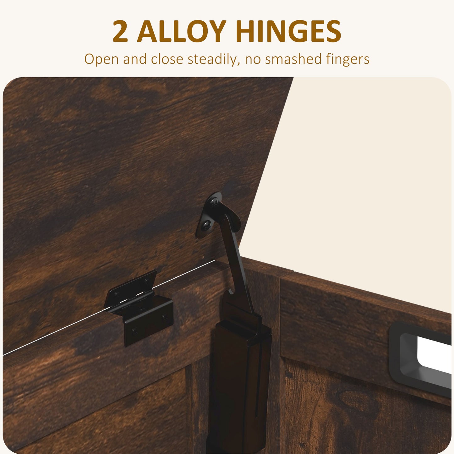 HOMCOM Storage Chest, Modern Storage Trunk with 2 Safety Hinges and Cut-out Handles, Wooden Toy Box for Living Room, Entryway, 76 x 40 x 48 cm, Rustic Brown