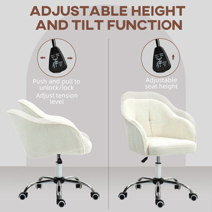 HOMCOM 46-56 cm Teddy Fleece Office Chair - Cream