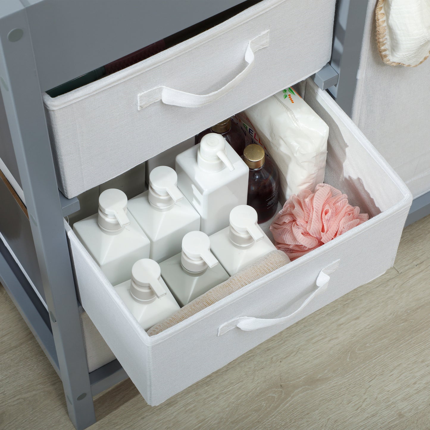 AIYAPLAY Baby Changing Unit with 4 Storage Drawers, Mat for Bedroom Nursery, 84 x 84.5 cm, Grey