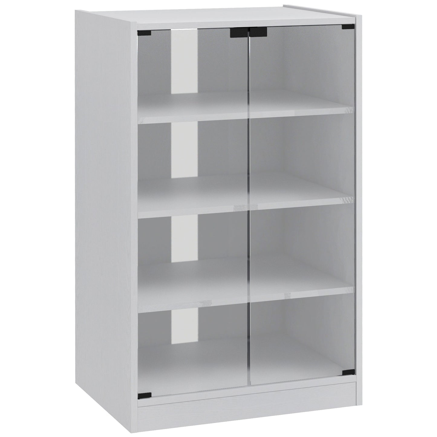 HOMCOM 4-Tier Hi-Fi Stand,  Record Player Stand with Adjustable Shelves and Push-to-Open Glass Doors, White Wood-Effect
