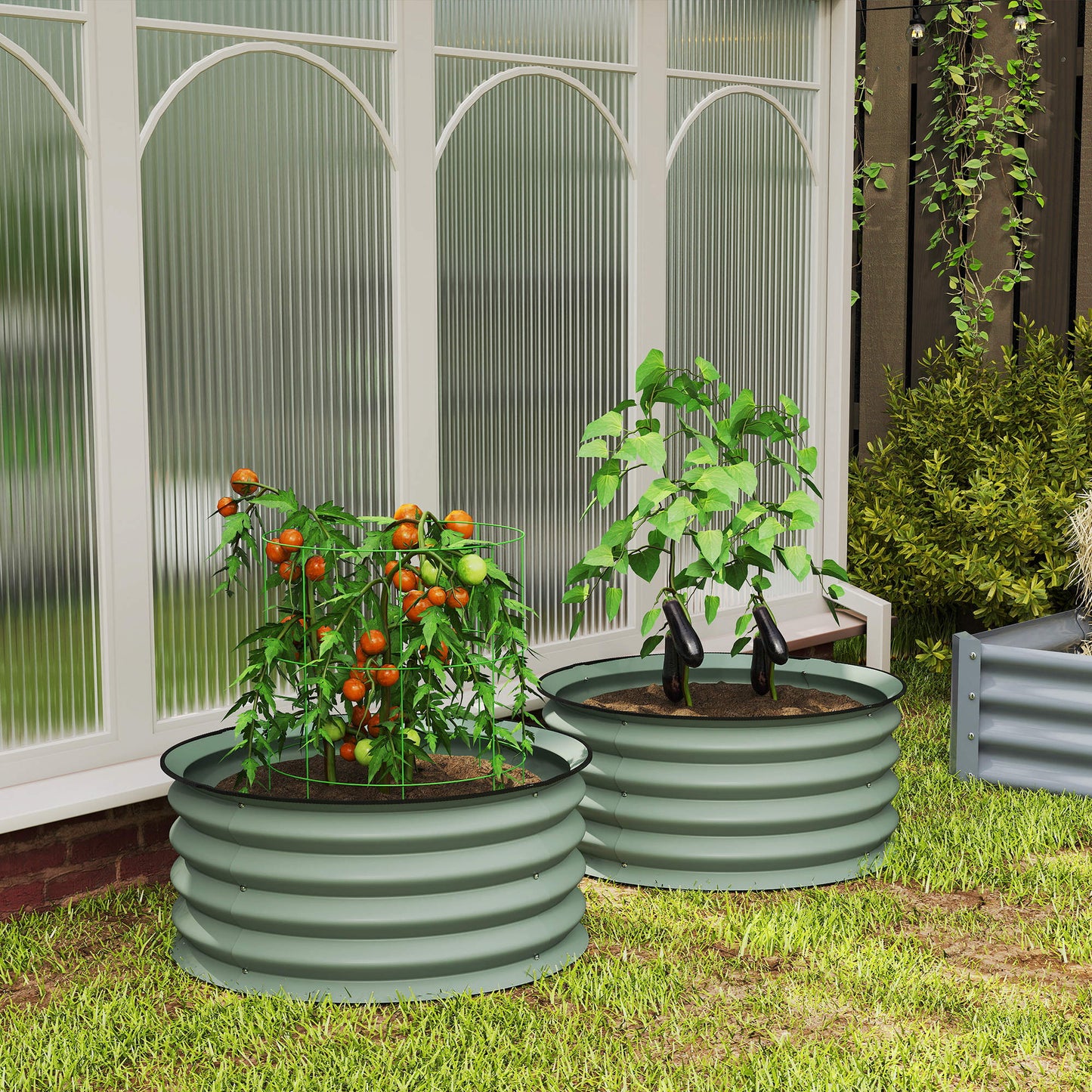 Outsunny Set of 2 Raised Garden Bed, Metal Planter Box with Safety Edging, Easy-to-assemble Stock Tank, Green