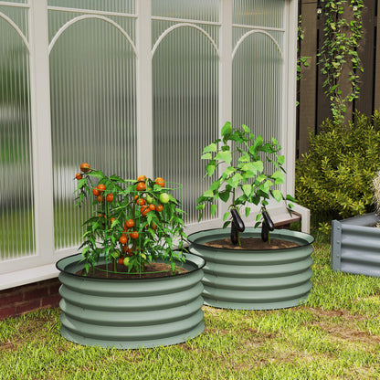 Outsunny Set of 2 Raised Garden Bed, Metal Planter Box with Safety Edging, Easy-to-assemble Stock Tank, Green