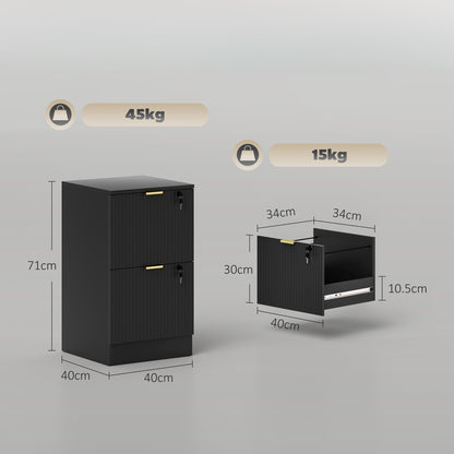 HOMCOM Filing Cabinet, Fluted Vertical File Cabinet with 2 Lockable Drawers and Hanging Rails, Black