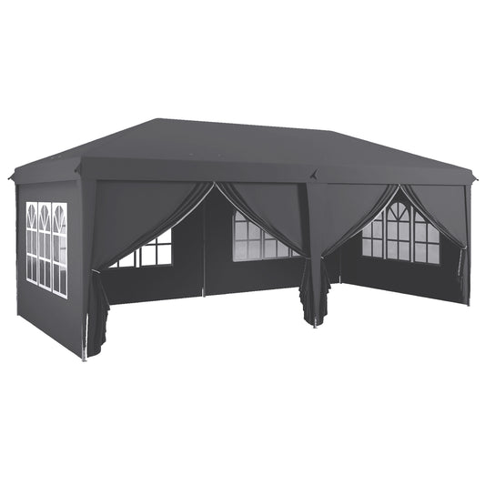 Outsunny Outsunny 3 x 6 m Garden Pop Up Gazebo, Wedding Party Tent Marquee, Water Resistant Awning Canopy with Sidewalls, Windows, Carry Bag, Grey
