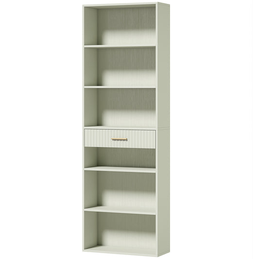 HOMCOM Bookcase Narrow Tall Space-Saving Bookshelf Drawer Open Shelves 60 x 24 x 182 cm Light Green