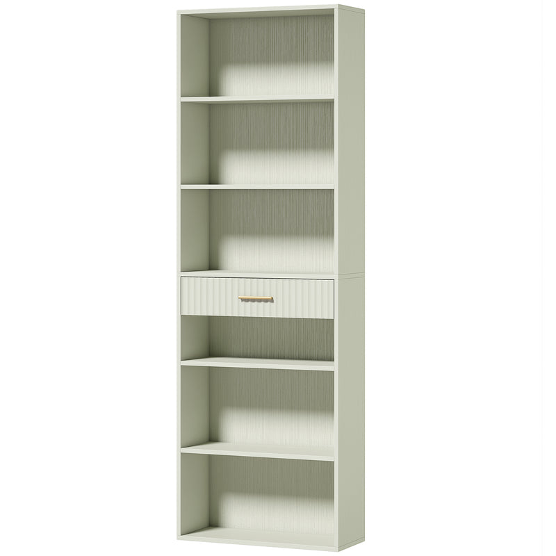 HOMCOM Bookcase Narrow Tall Space-Saving Bookshelf Drawer Open Shelves 60 x 24 x 182 cm Light Green