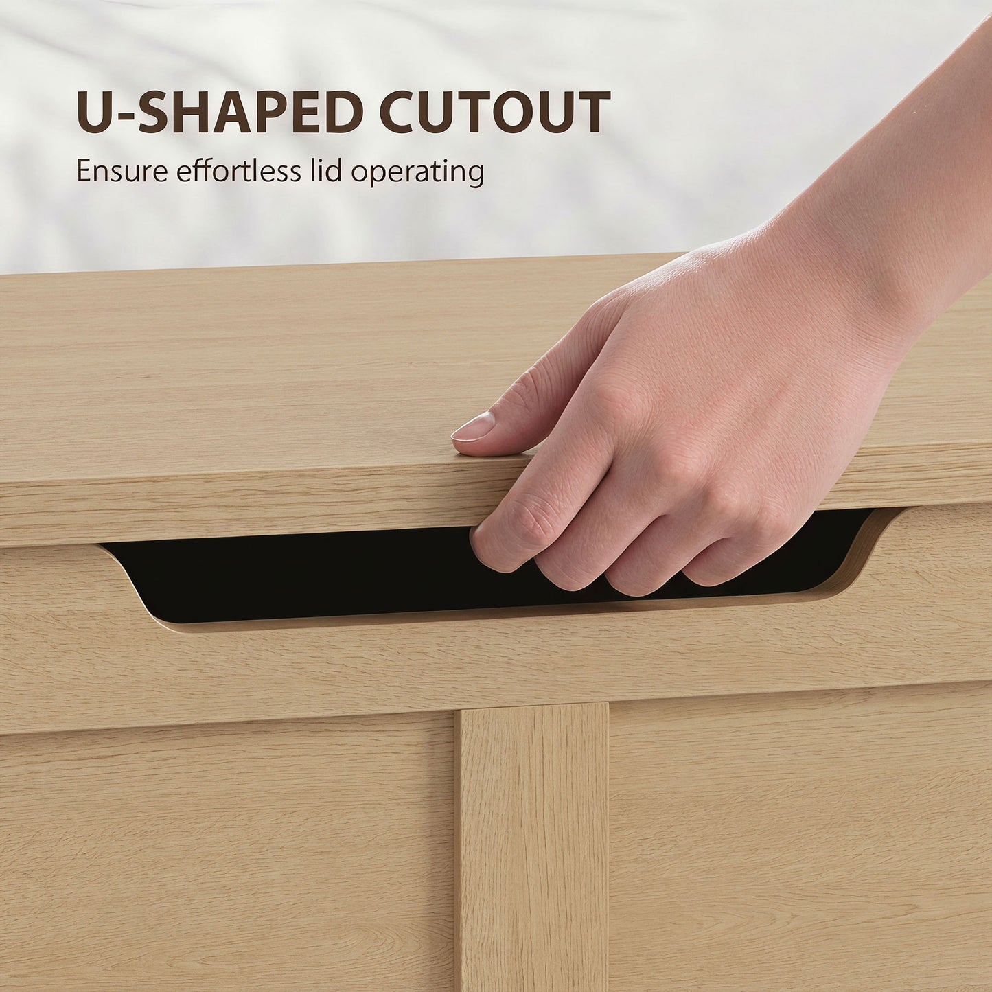 HOMCOM 127L Home Storage Box, with Safety Hinges - Nature Wood Finish